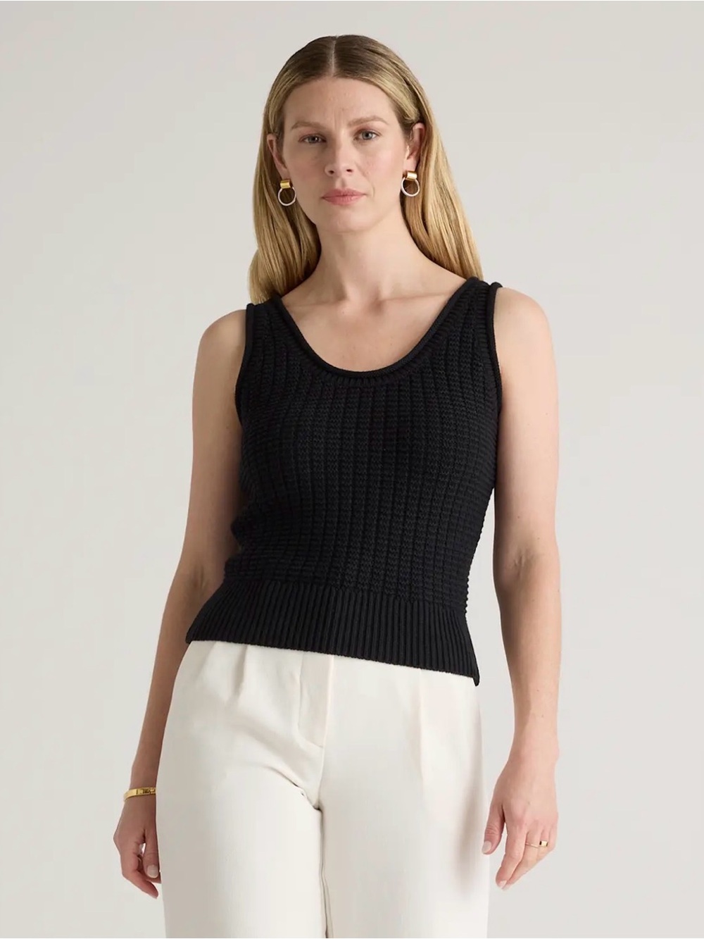 Quince 100% Organic Cotton Waffle Cropped Sweater Tank